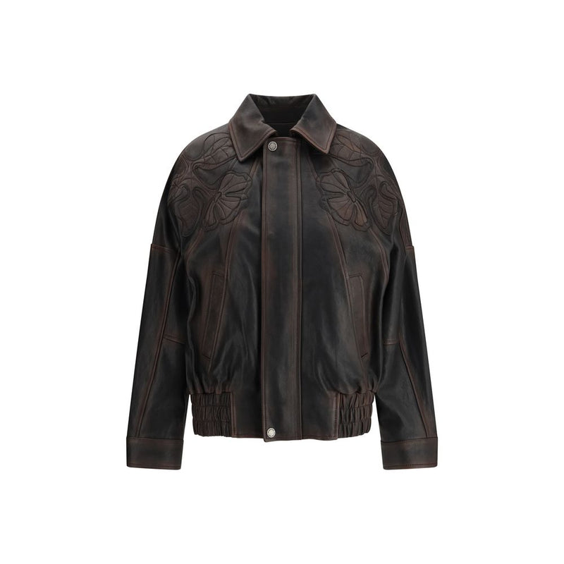 Golden Goose Viscose Bomber Jacket with Floral Embroidery - Brown