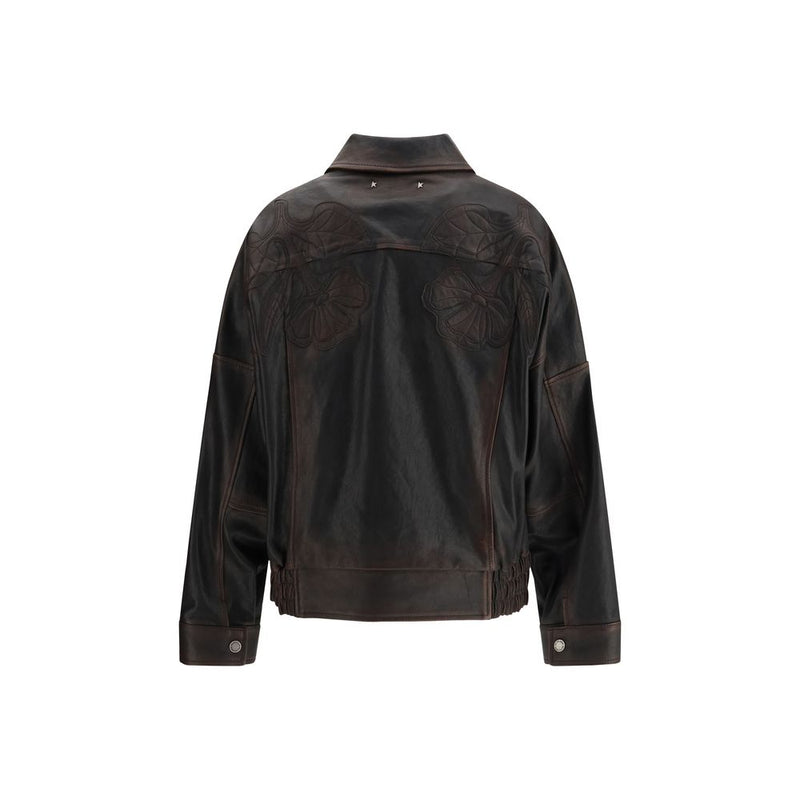 Golden Goose Viscose Bomber Jacket with Floral Embroidery - Brown