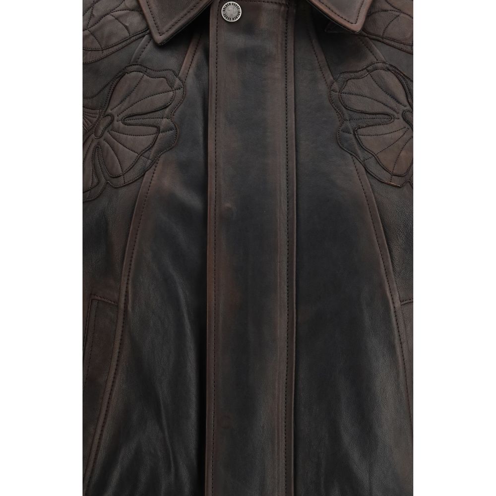 Golden Goose Brown Viscose Bomber Jacket with Floral Embroidery