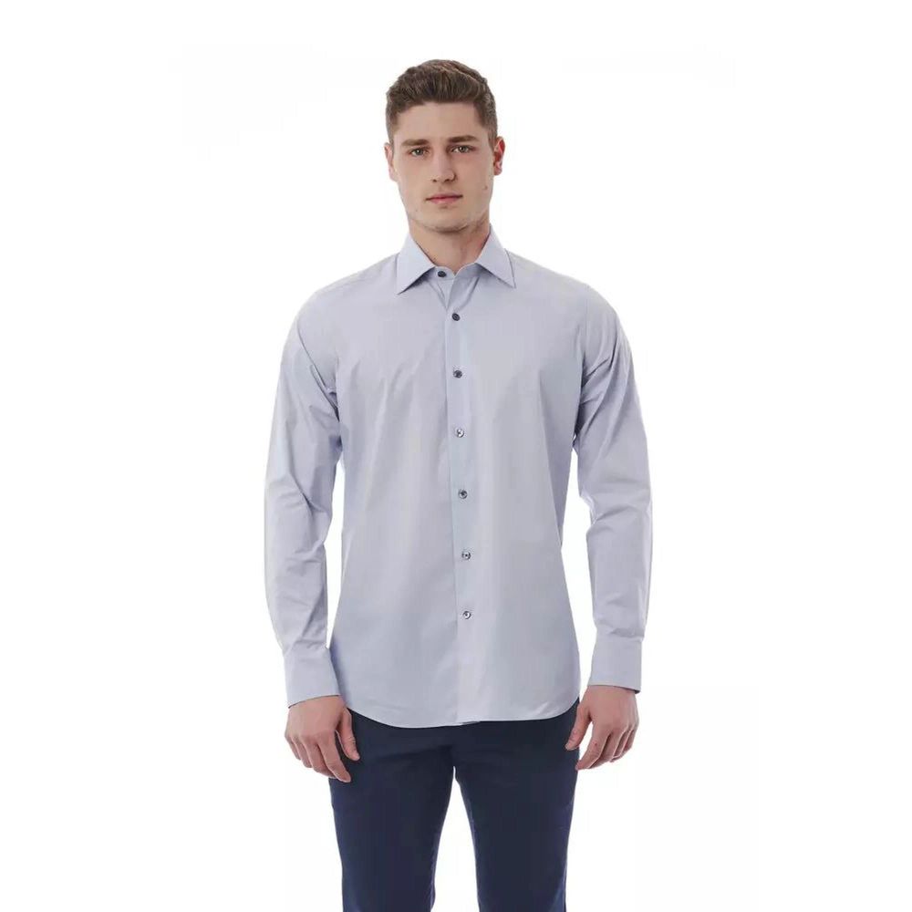 Bagutta Gray Cotton Dress Shirt - Regular Fit Italian Collar