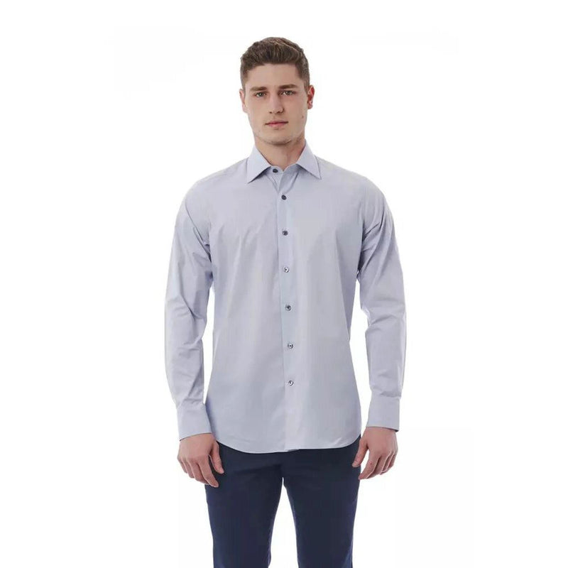 Bagutta Gray Cotton Dress Shirt - Regular Fit Italian Collar