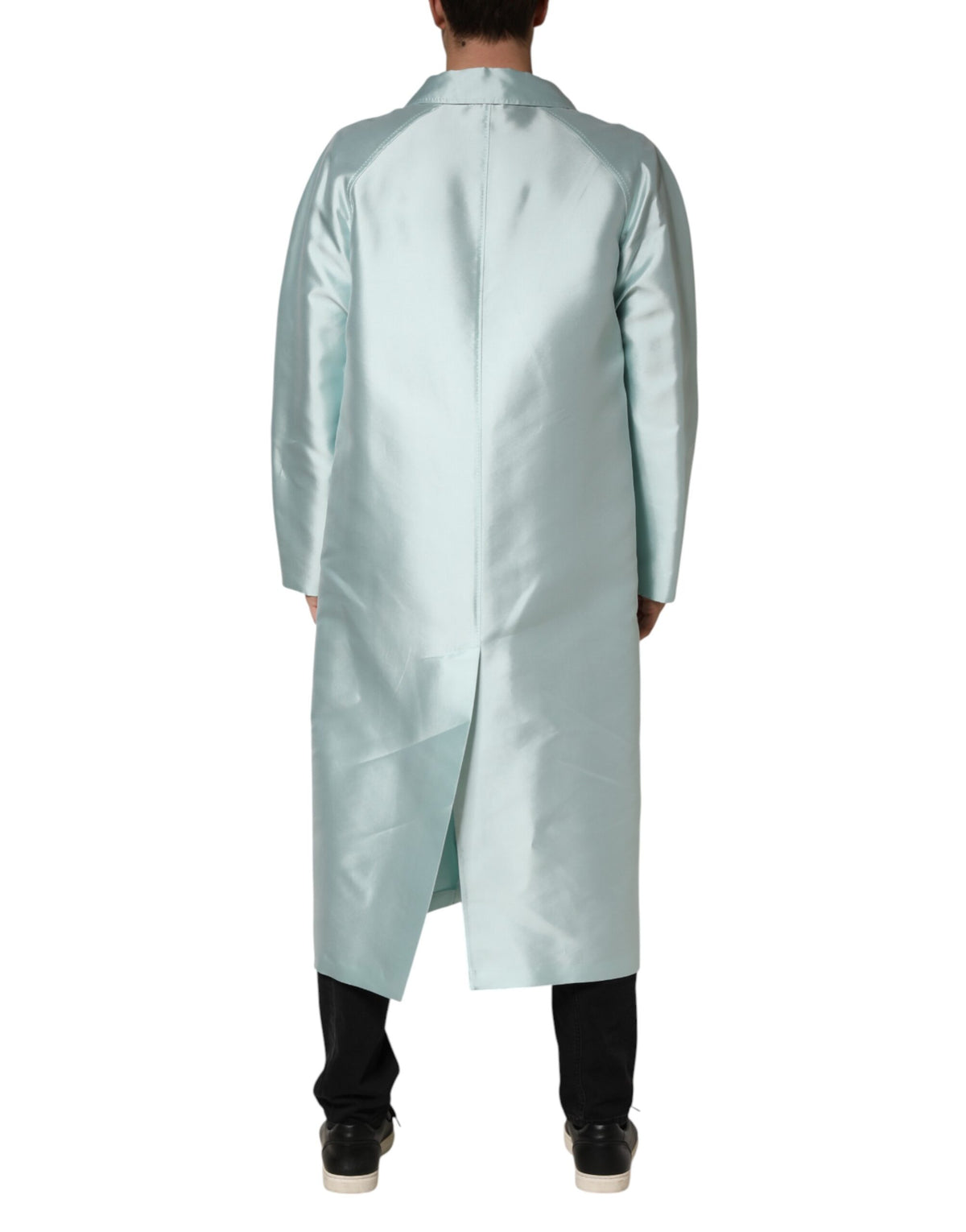 Manteau trench long à col en satin turquoise Dolce &amp; Gabbana