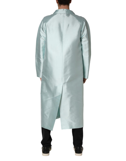 Manteau trench long à col en satin turquoise Dolce &amp; Gabbana