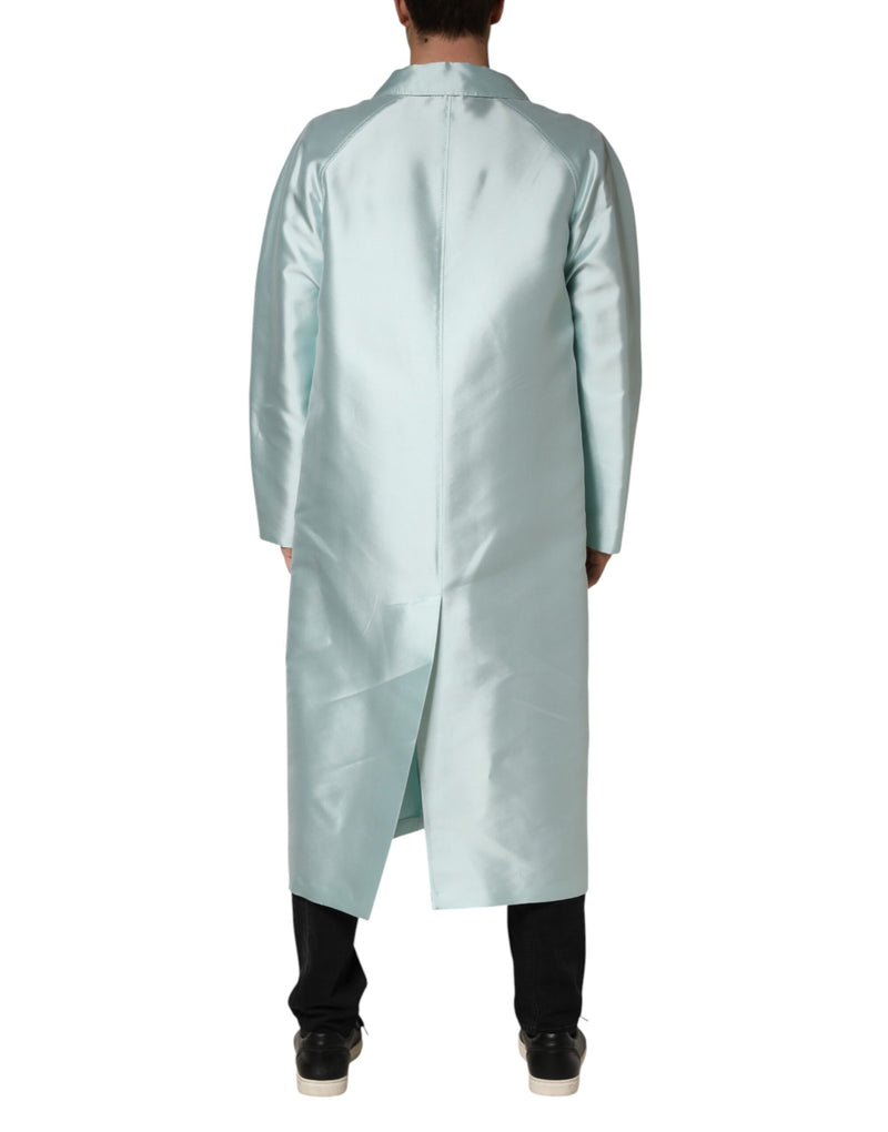 Manteau trench long à col en satin turquoise Dolce &amp; Gabbana