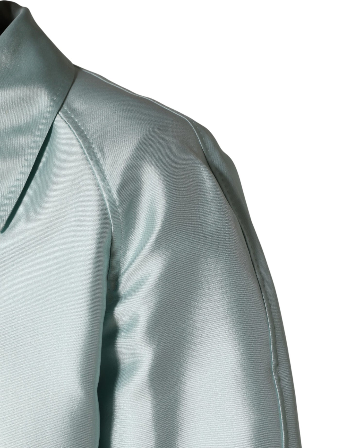 Manteau trench long à col en satin turquoise Dolce &amp; Gabbana