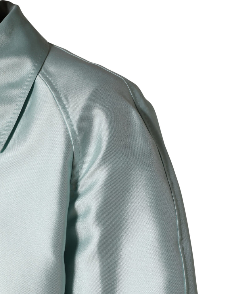 Manteau trench long à col en satin turquoise Dolce &amp; Gabbana