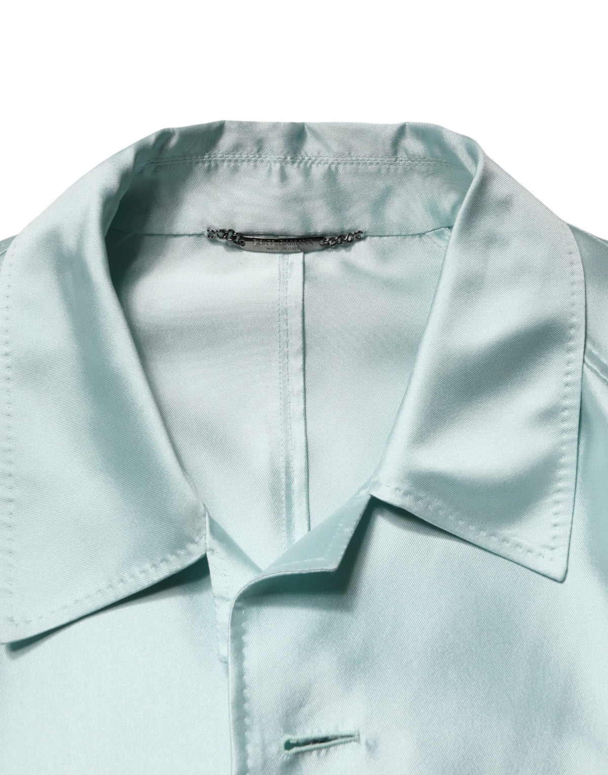 Manteau trench long à col en satin turquoise Dolce &amp; Gabbana