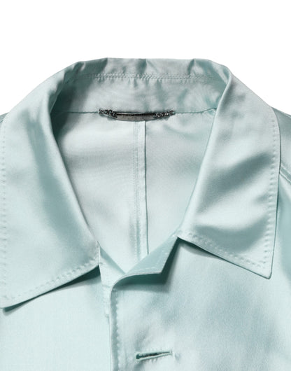 Manteau trench long à col en satin turquoise Dolce &amp; Gabbana