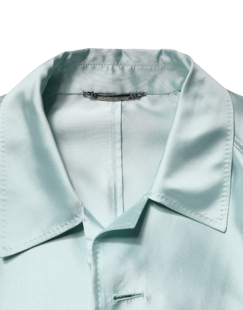 Manteau trench long à col en satin turquoise Dolce &amp; Gabbana