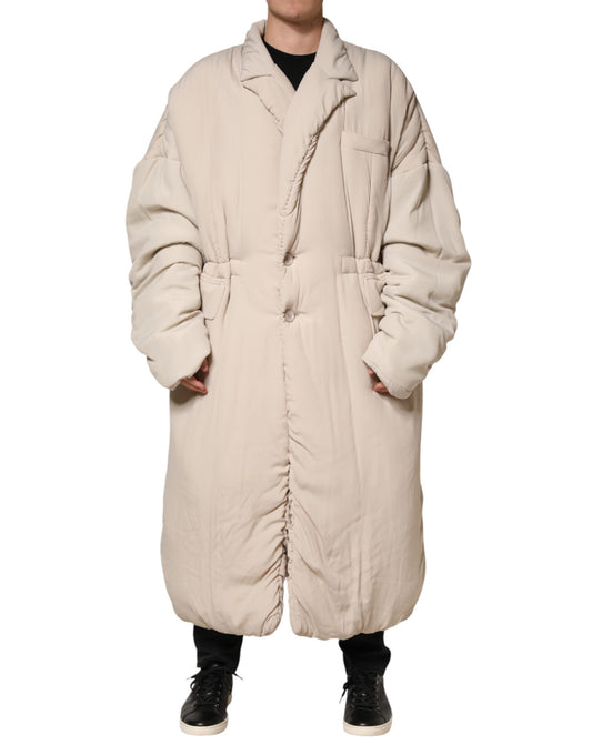 Manteau trench long beige matelassé à col Dolce &amp; Gabbana