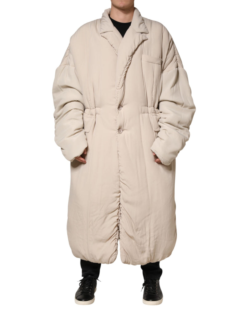 Manteau trench long beige matelassé à col Dolce &amp; Gabbana