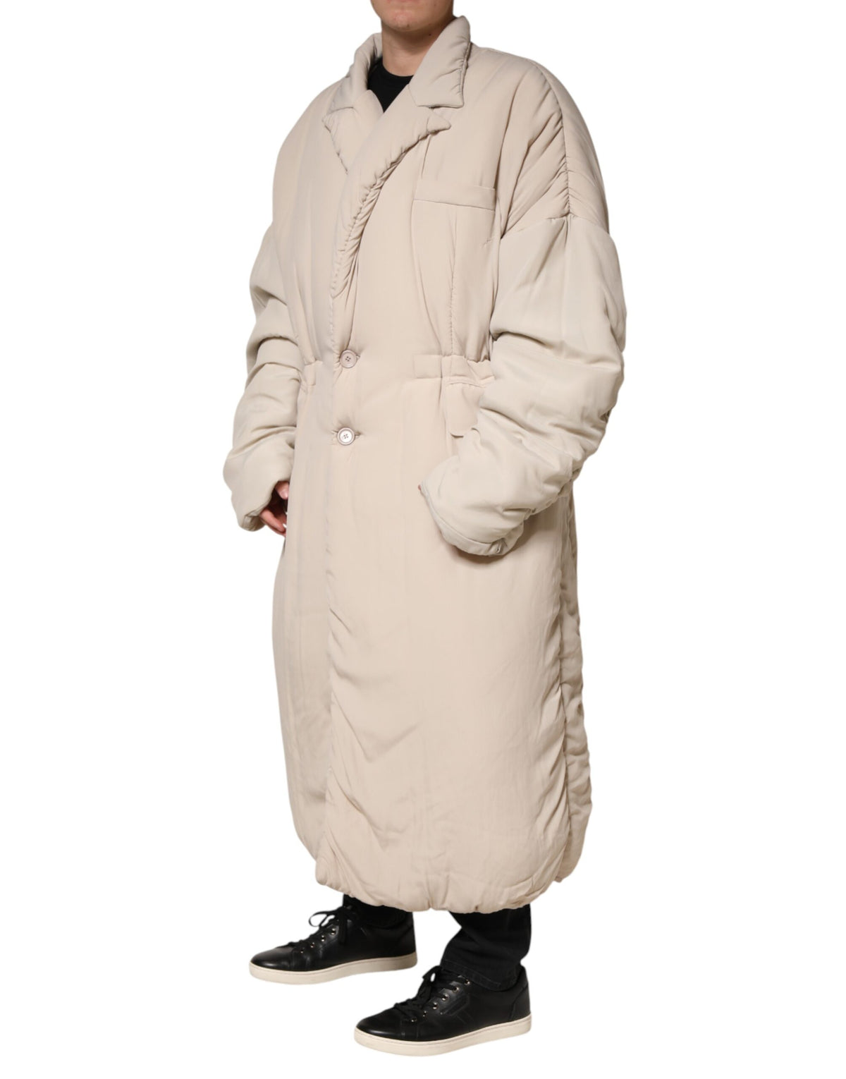Manteau trench long beige matelassé à col Dolce &amp; Gabbana