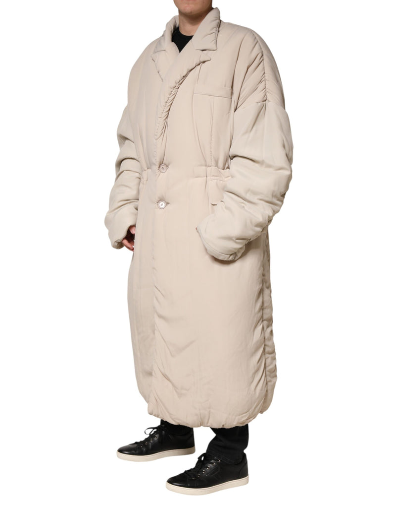Manteau trench long beige matelassé à col Dolce &amp; Gabbana