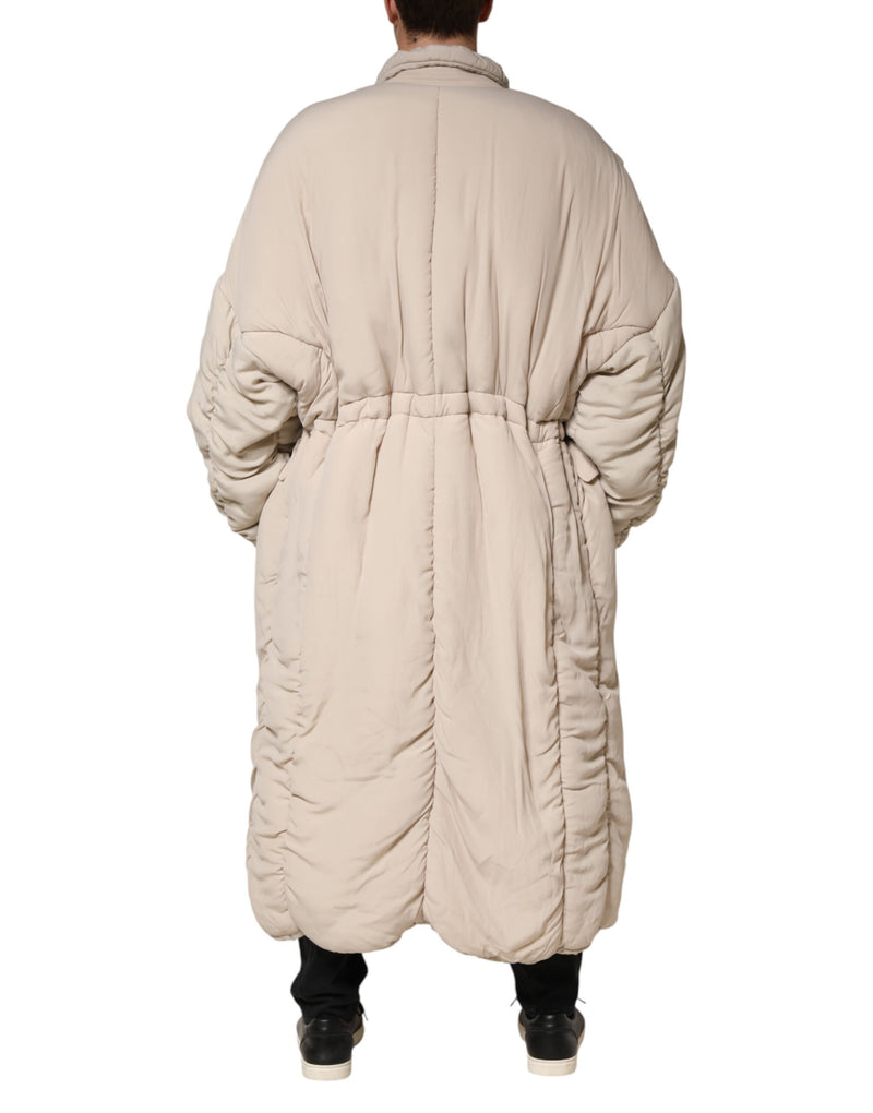 Manteau trench long beige matelassé à col Dolce &amp; Gabbana