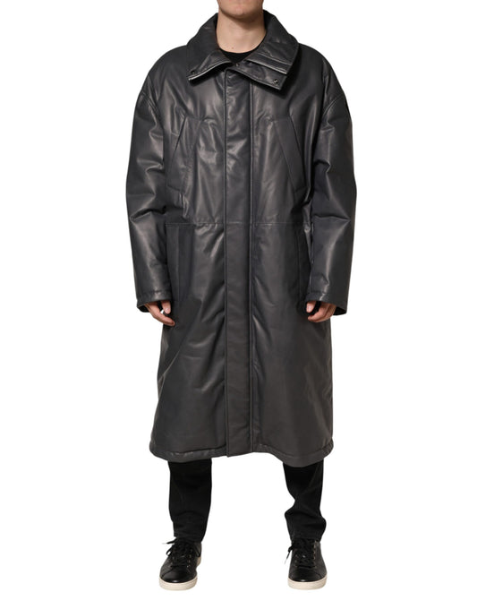 Manteau trench-coat Dolce &amp; Gabbana en cuir noir à col