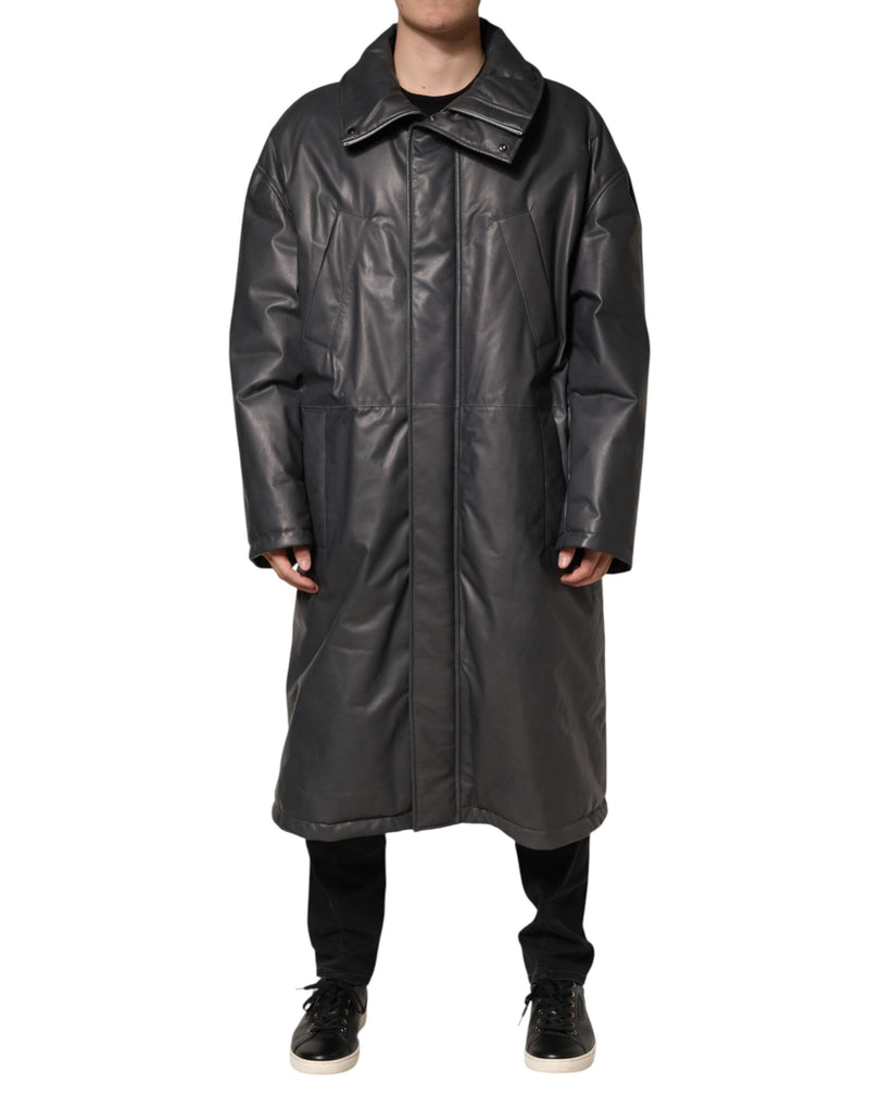Manteau trench-coat Dolce &amp; Gabbana en cuir noir à col