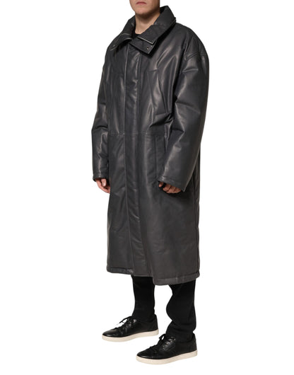 Manteau trench-coat Dolce &amp; Gabbana en cuir noir à col