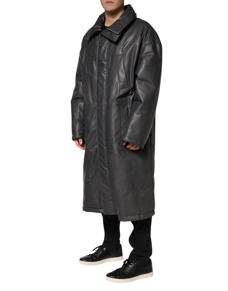 Manteau trench-coat Dolce &amp; Gabbana en cuir noir à col