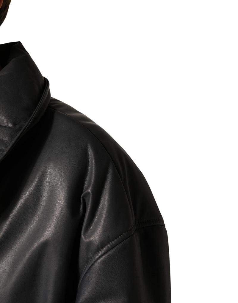 Manteau trench-coat Dolce &amp; Gabbana en cuir noir à col