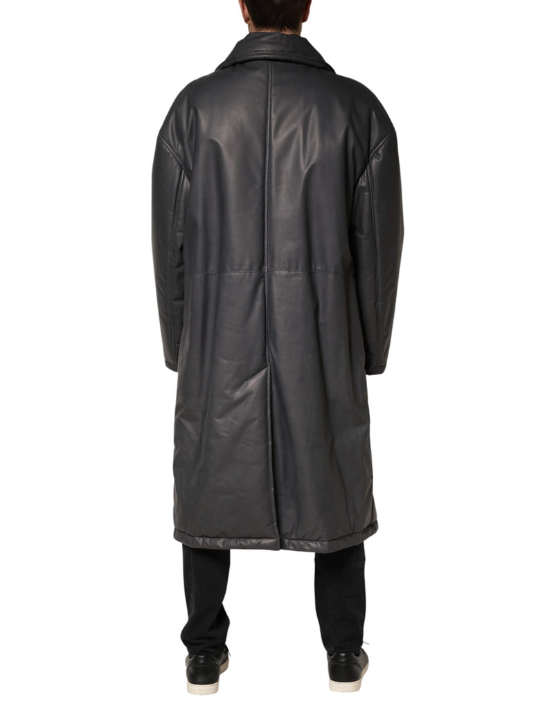 Manteau trench-coat Dolce &amp; Gabbana en cuir noir à col