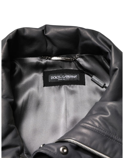 Manteau trench-coat Dolce &amp; Gabbana en cuir noir à col