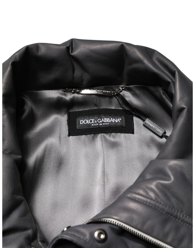 Manteau trench-coat Dolce &amp; Gabbana en cuir noir à col