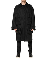 Trench-coat noir à poches et col Dolce &amp; Gabbana