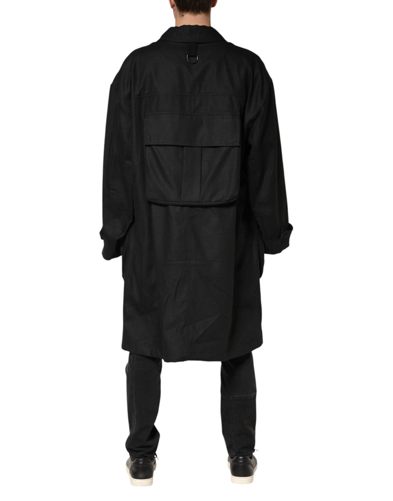 Trench-coat noir à poches et col Dolce &amp; Gabbana