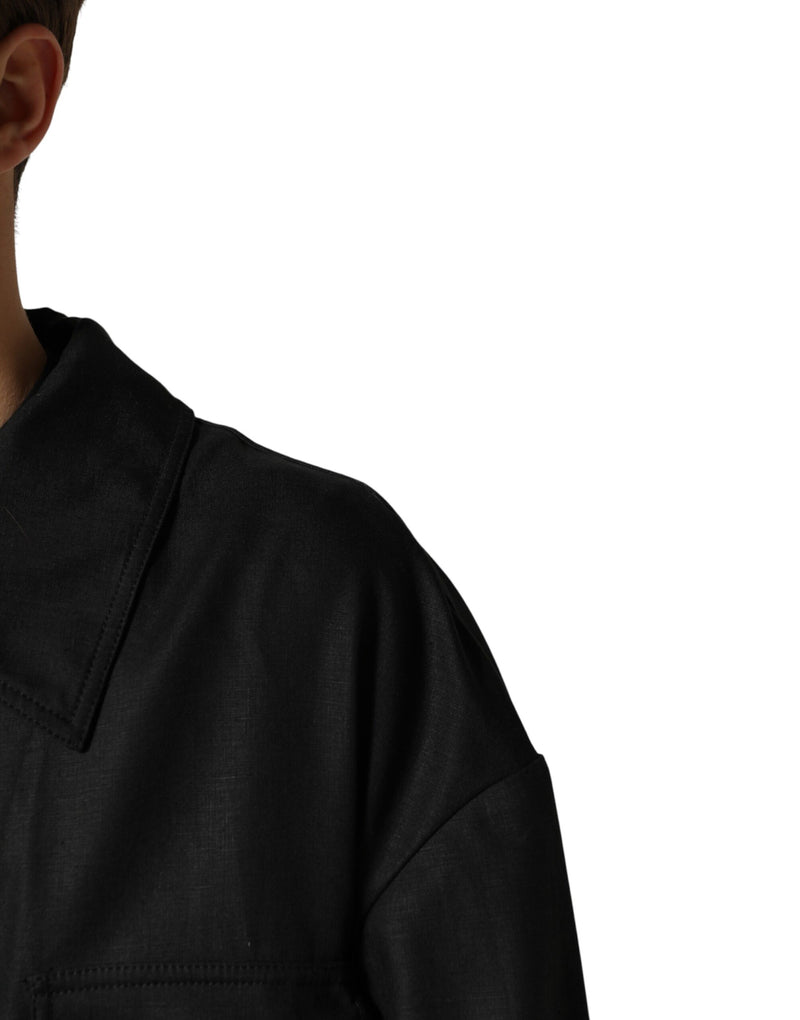 Trench-coat noir à poches et col Dolce &amp; Gabbana