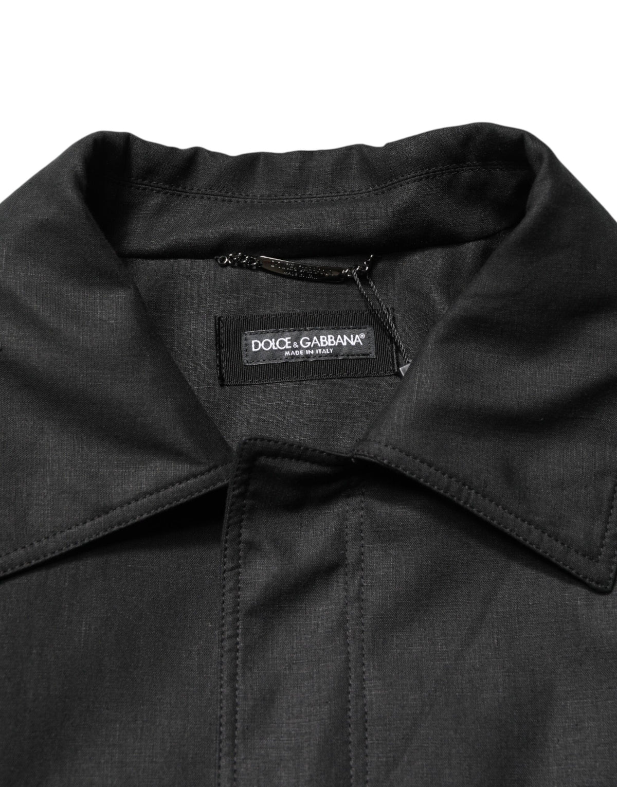 Trench-coat noir à poches et col Dolce &amp; Gabbana