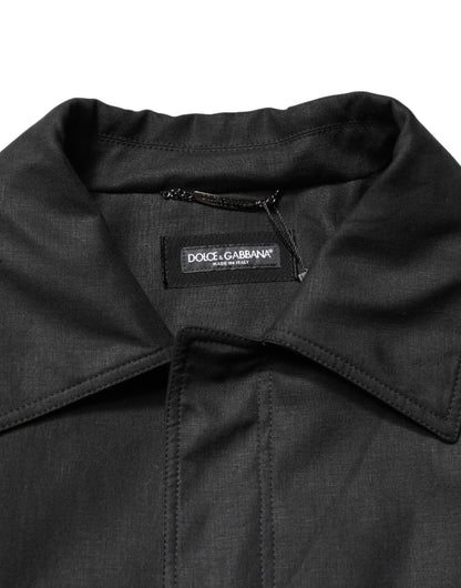 Trench-coat noir à poches et col Dolce &amp; Gabbana