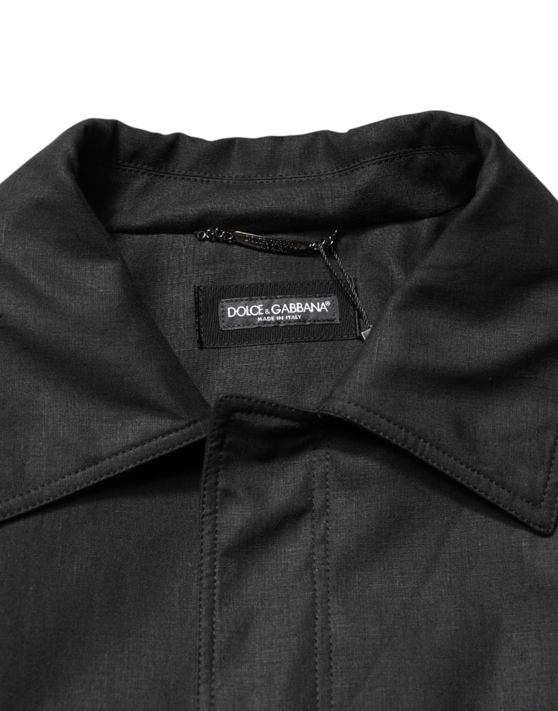 Trench-coat noir à poches et col Dolce &amp; Gabbana