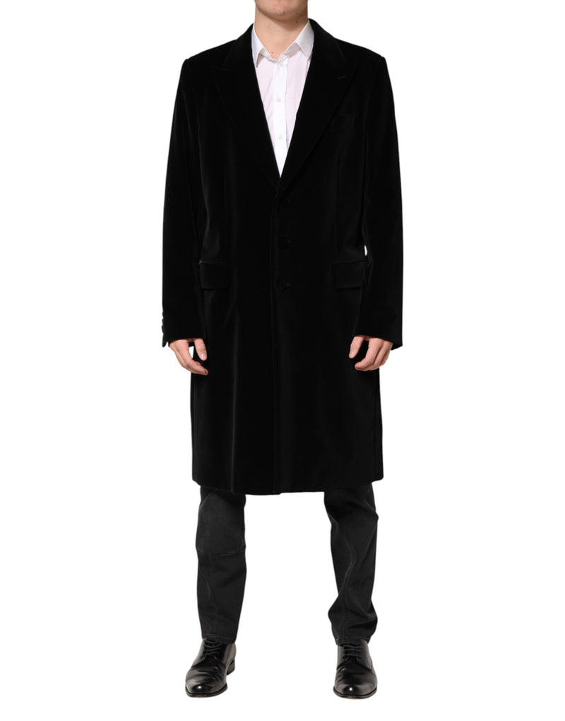 Manteau long trench-coat en velours de coton noir Dolce &amp; Gabbana
