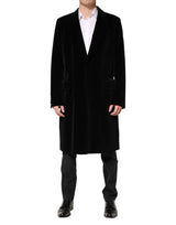 Manteau long trench-coat en velours de coton noir Dolce &amp; Gabbana
