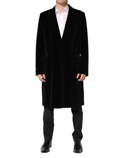 Manteau long trench-coat en velours de coton noir Dolce &amp; Gabbana