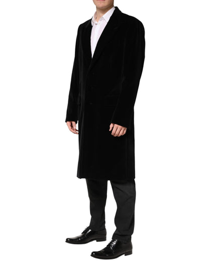 Manteau long trench-coat en velours de coton noir Dolce &amp; Gabbana