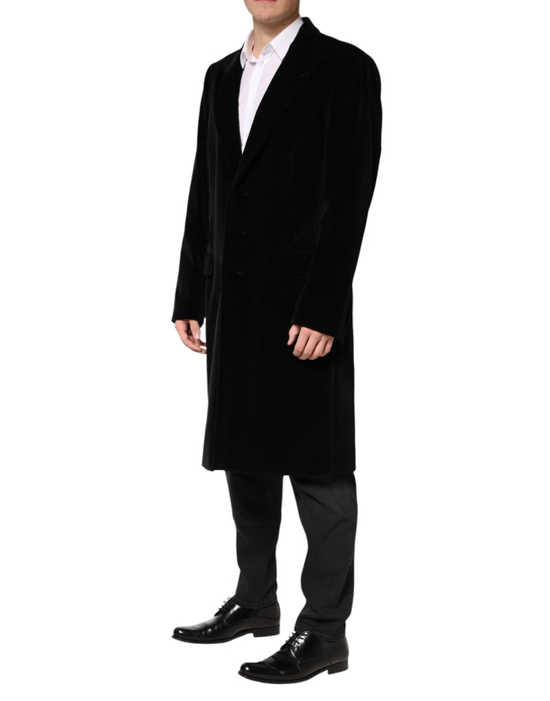 Manteau long trench-coat en velours de coton noir Dolce &amp; Gabbana
