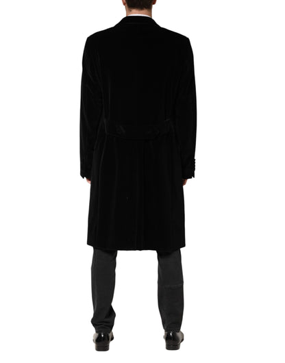 Manteau long trench-coat en velours de coton noir Dolce &amp; Gabbana