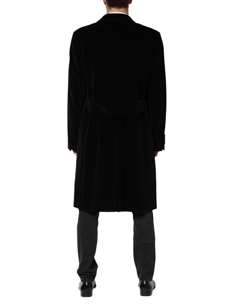 Manteau long trench-coat en velours de coton noir Dolce &amp; Gabbana