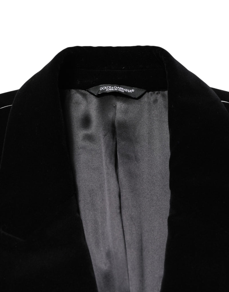 Manteau long trench-coat en velours de coton noir Dolce &amp; Gabbana