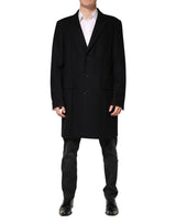 Manteau long Dolce &amp; Gabbana en laine noire à simple boutonnage