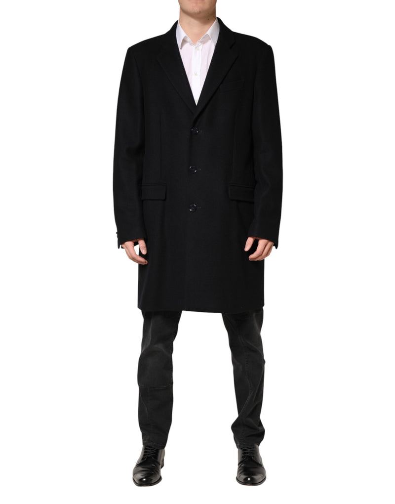 Manteau long Dolce &amp; Gabbana en laine noire à simple boutonnage
