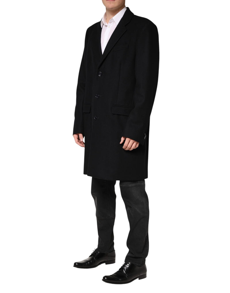 Manteau long Dolce &amp; Gabbana en laine noire à simple boutonnage