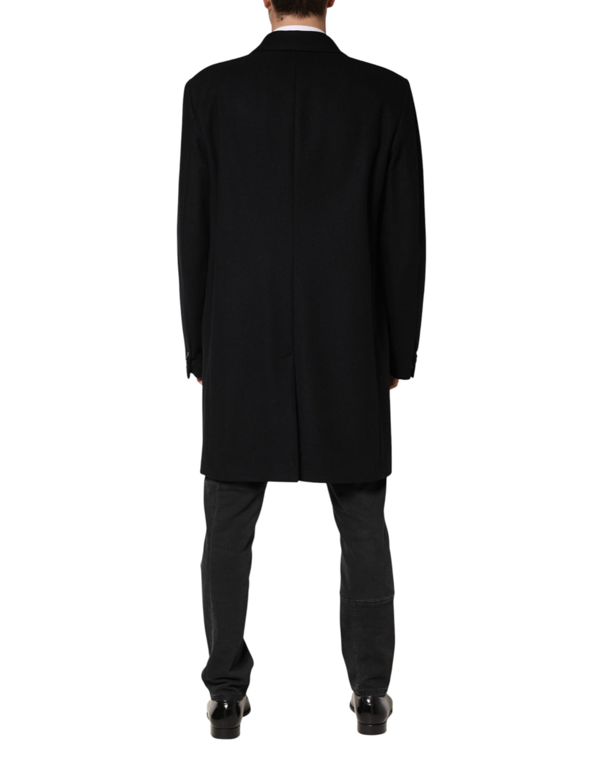 Manteau long Dolce &amp; Gabbana en laine noire à simple boutonnage