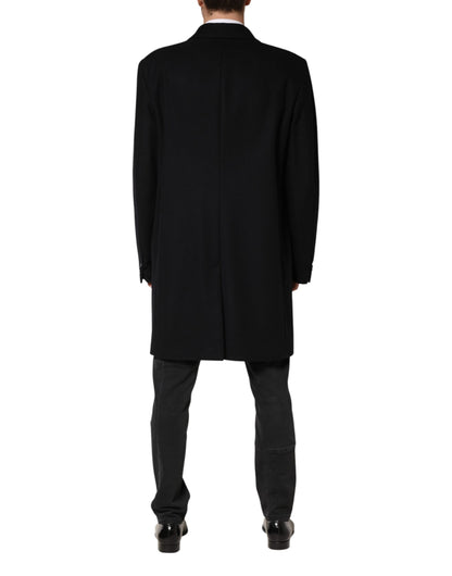 Dolce & Gabbana Zwarte Wollen Enkelknoopsluiting Lange Jas