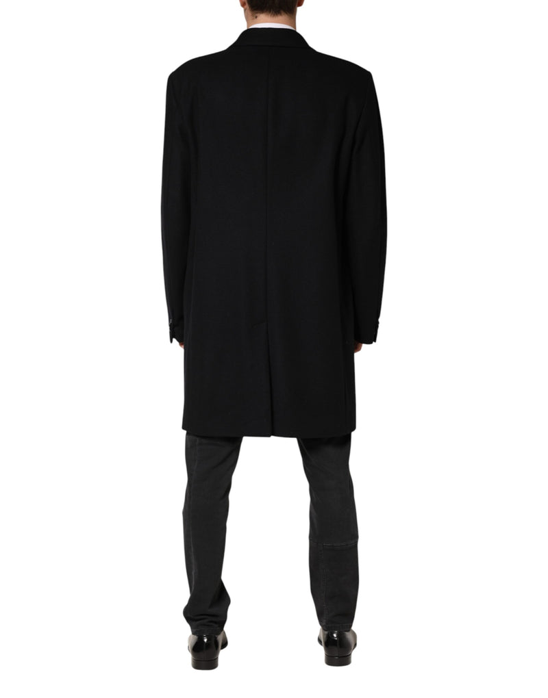 Manteau long Dolce &amp; Gabbana en laine noire à simple boutonnage