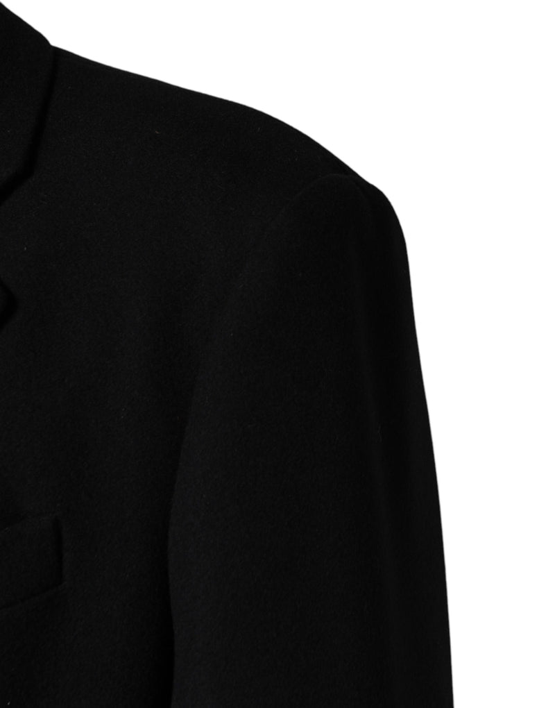 Manteau long Dolce &amp; Gabbana en laine noire à simple boutonnage