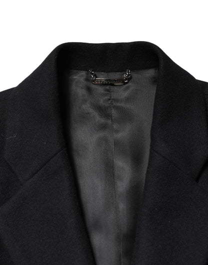 Dolce & Gabbana Zwarte Wollen Enkelknoopsluiting Lange Jas