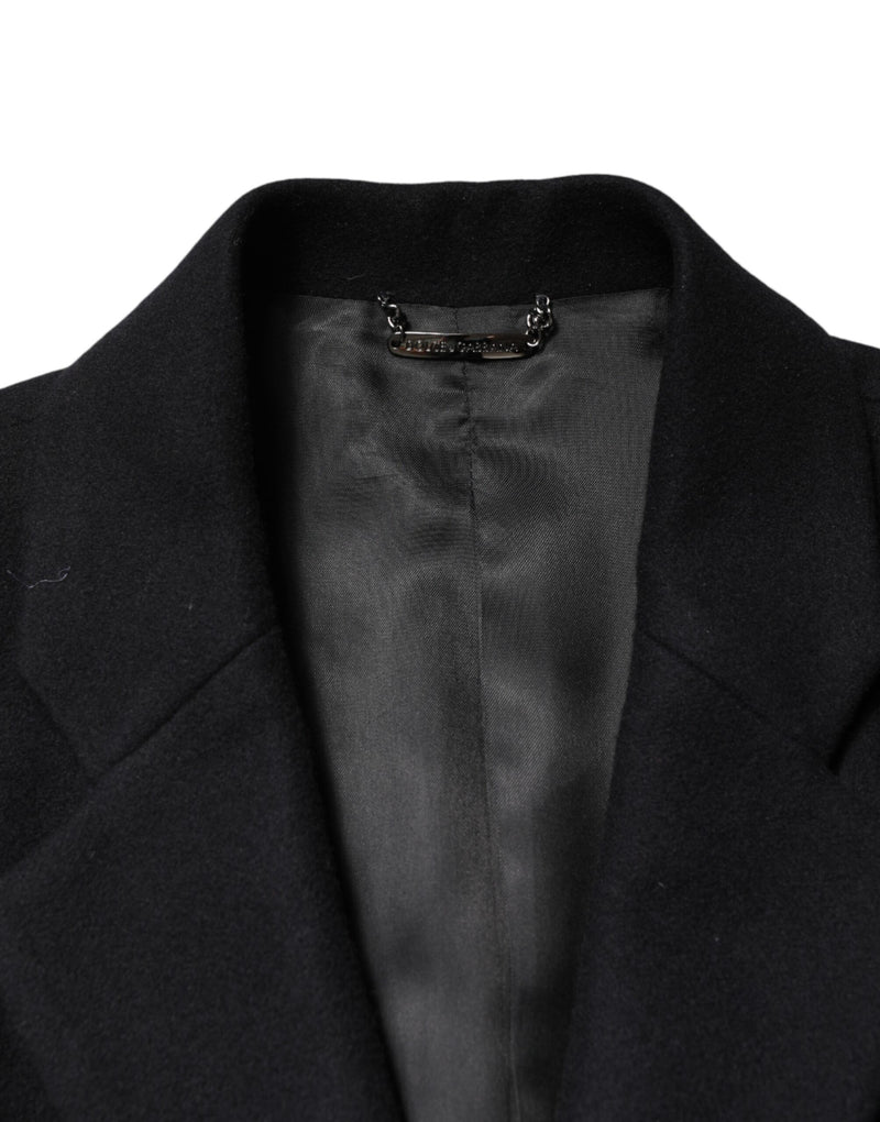 Manteau long Dolce &amp; Gabbana en laine noire à simple boutonnage