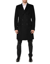 Trench-coat croisé en laine noire Dolce &amp; Gabbana